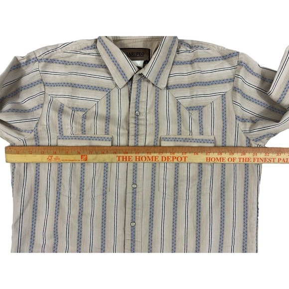 Jaripeo Tan‎ Striped Pearl Snap Long Sleeve Men Sz M/38 - Picture 3 of 6